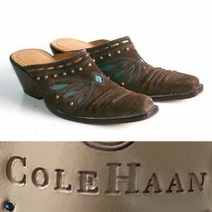 COLE HAAN Studded Suede Cowboy Clogs Mules Size 8
